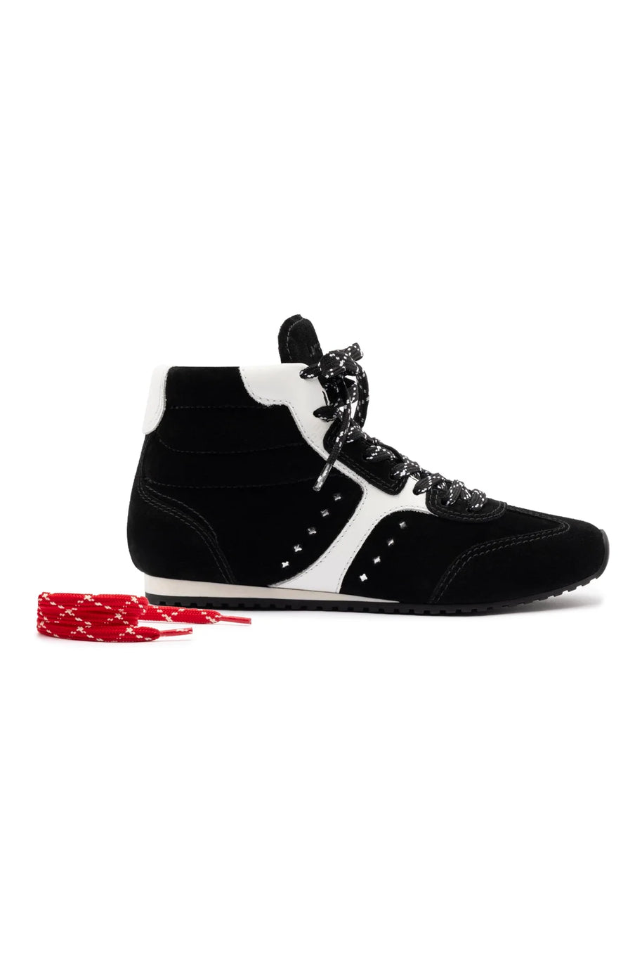 Larroude Stella Mid Sneaker In Black Suede And White Leather