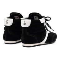 Larroude Stella Mid Sneaker In Black Suede And White Leather