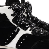 Larroude Stella Mid Sneaker In Black Suede And White Leather
