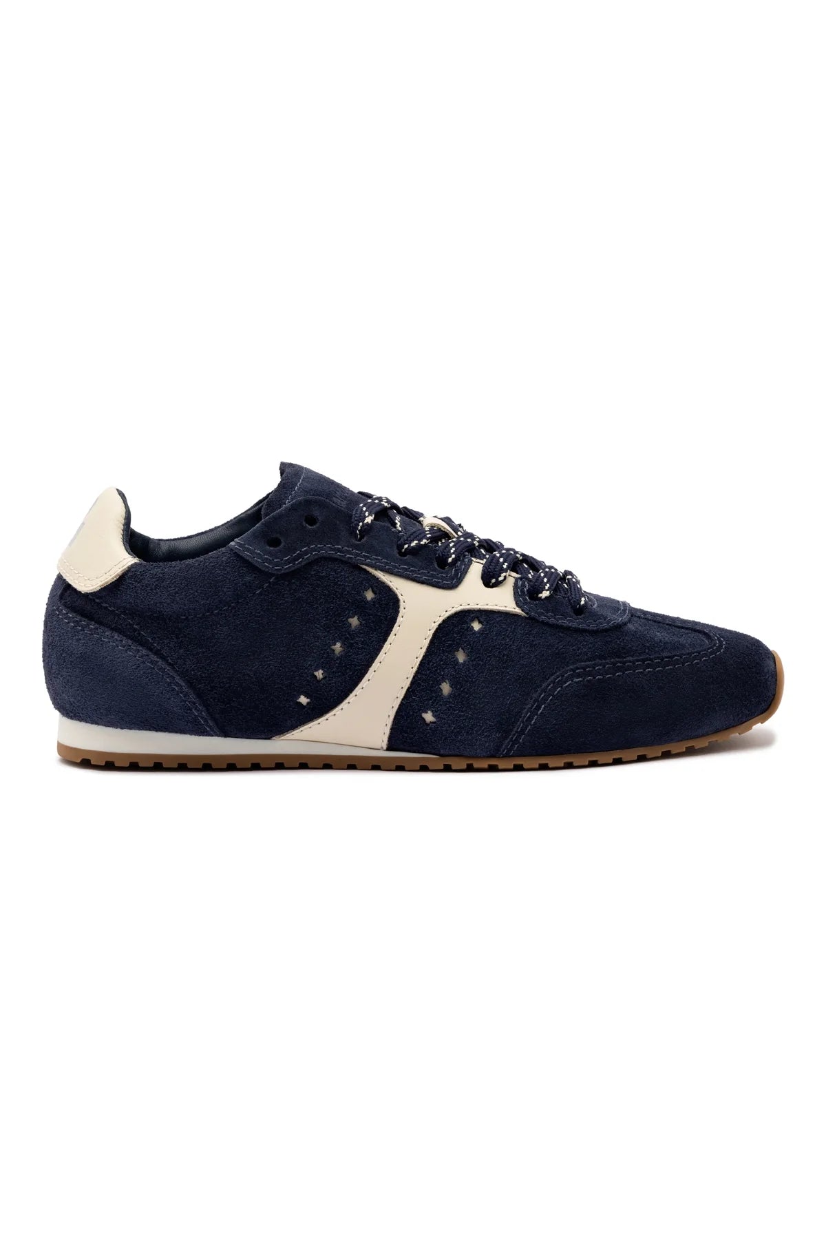 Larroude Stella Sneaker In Navy Suede And Ivory Leather