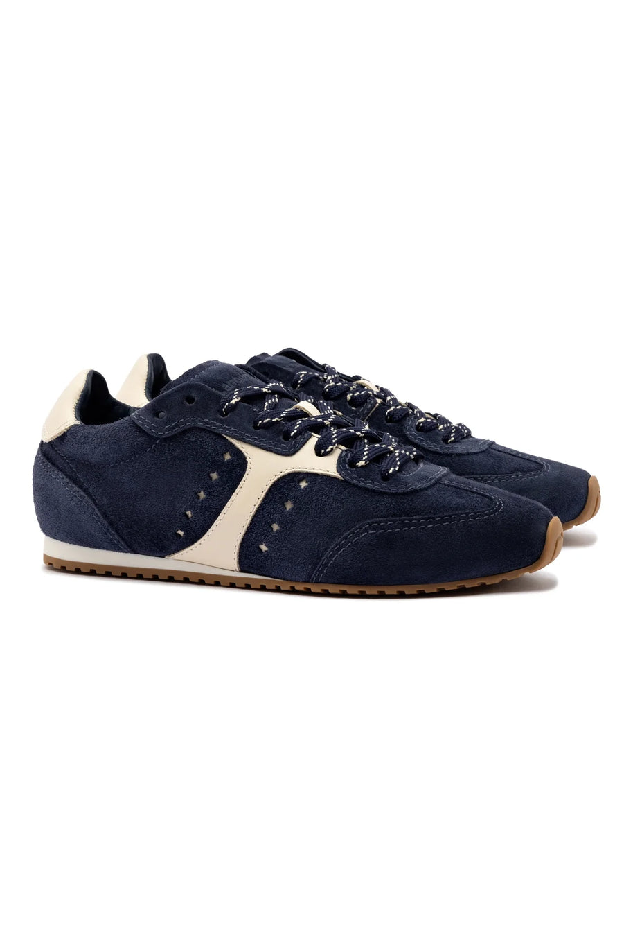 Larroude Stella Sneaker In Navy Suede And Ivory Leather