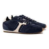Larroude Stella Sneaker In Navy Suede And Ivory Leather