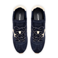 Larroude Stella Sneaker In Navy Suede And Ivory Leather
