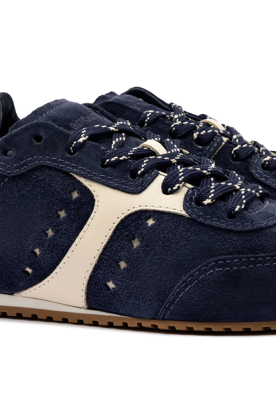 Larroude Stella Sneaker In Navy Suede And Ivory Leather