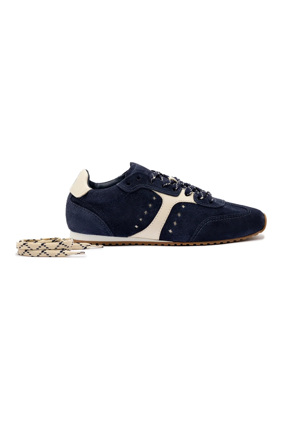 Larroude Stella Sneaker In Navy Suede And Ivory Leather
