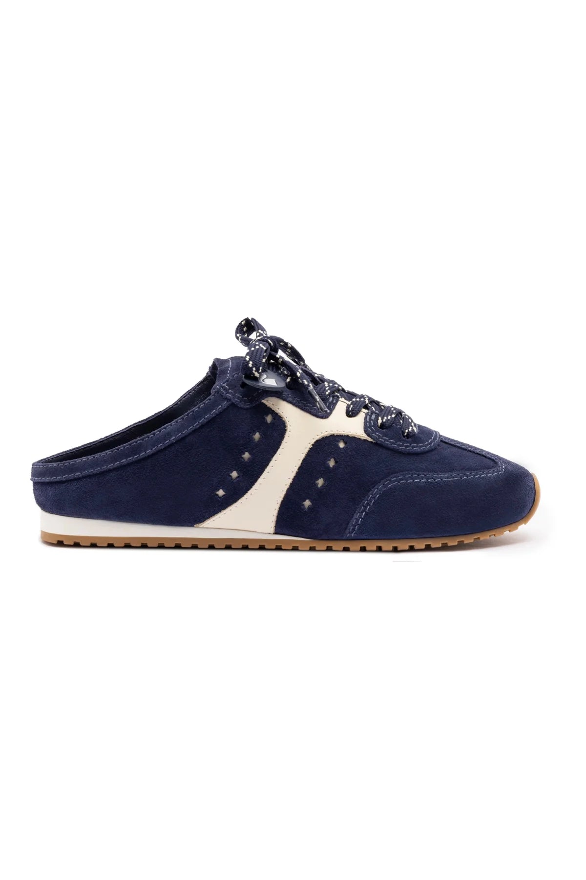 Larroude Stella Mule In Navy Suede And Ivory Leather