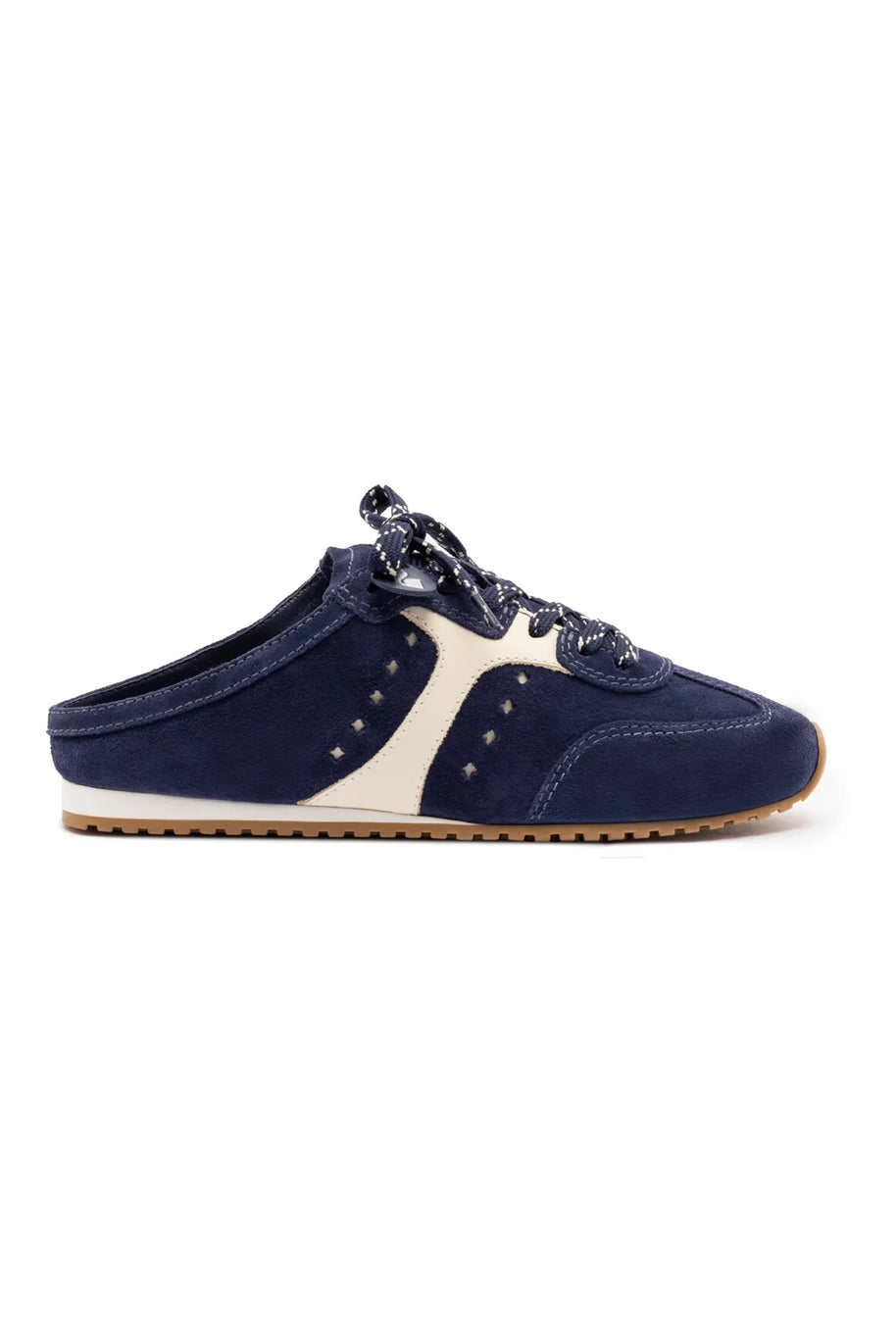 Larroude Stella Mule In Navy Suede And Ivory Leather