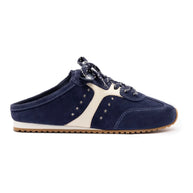 Larroude Stella Mule In Navy Suede And Ivory Leather