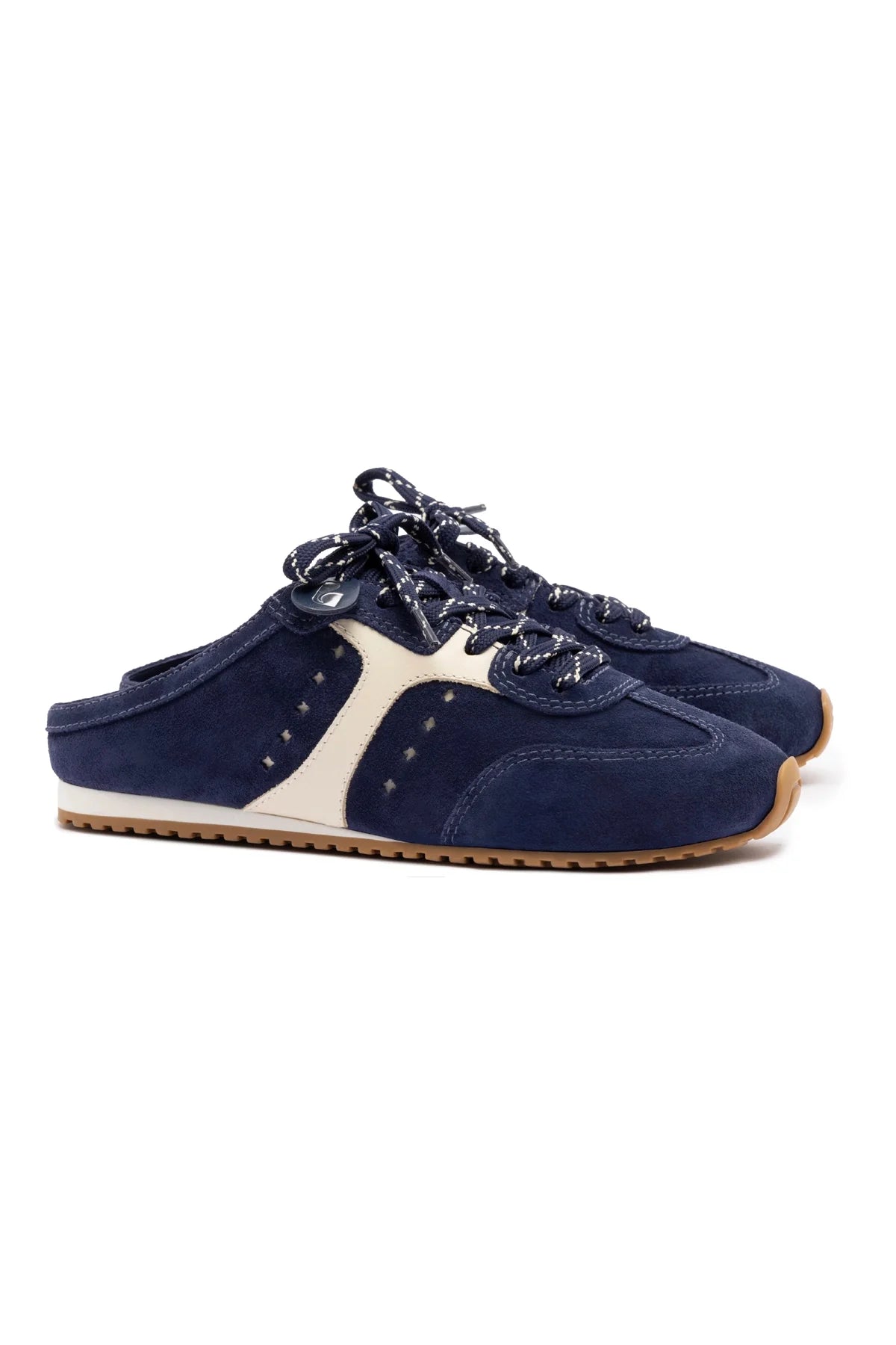 Larroude Stella Mule In Navy Suede And Ivory Leather
