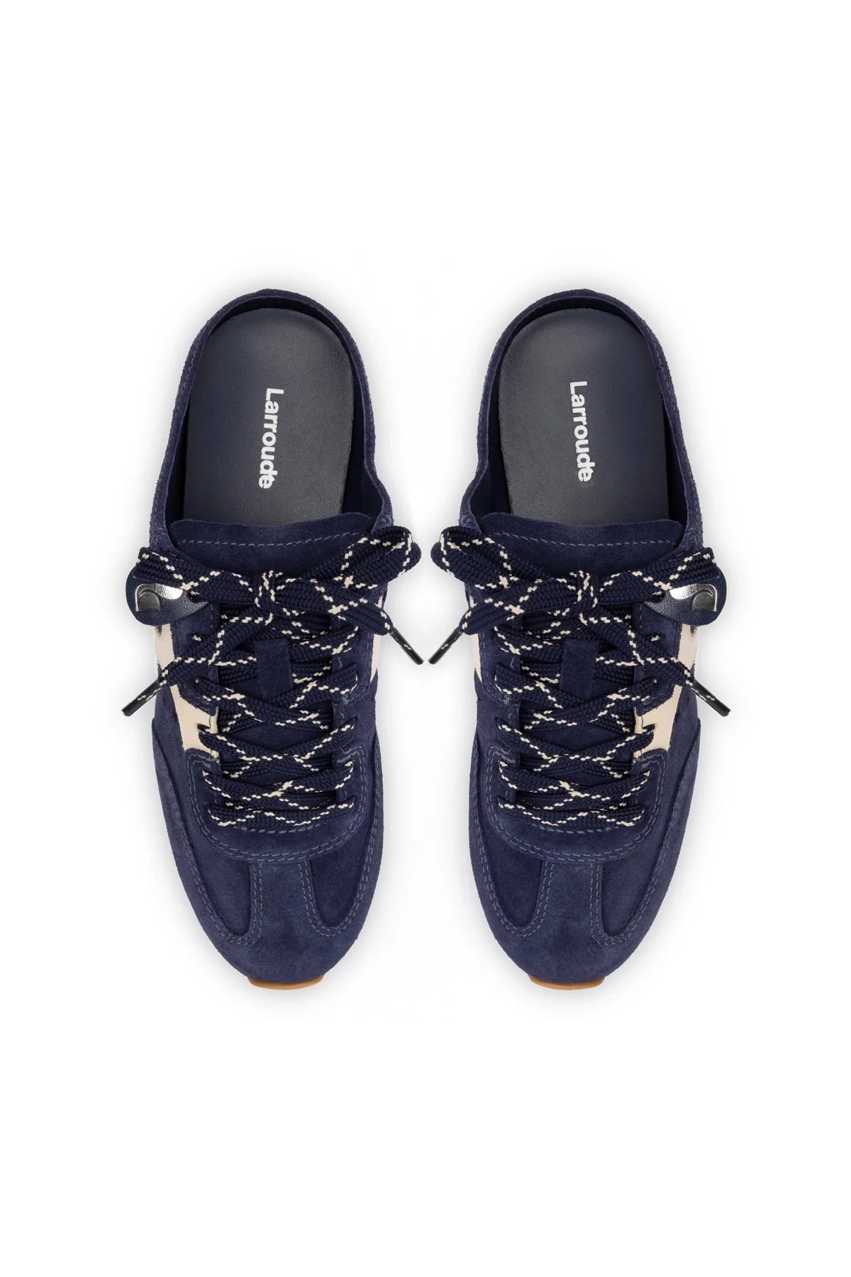 Larroude Stella Mule In Navy Suede And Ivory Leather