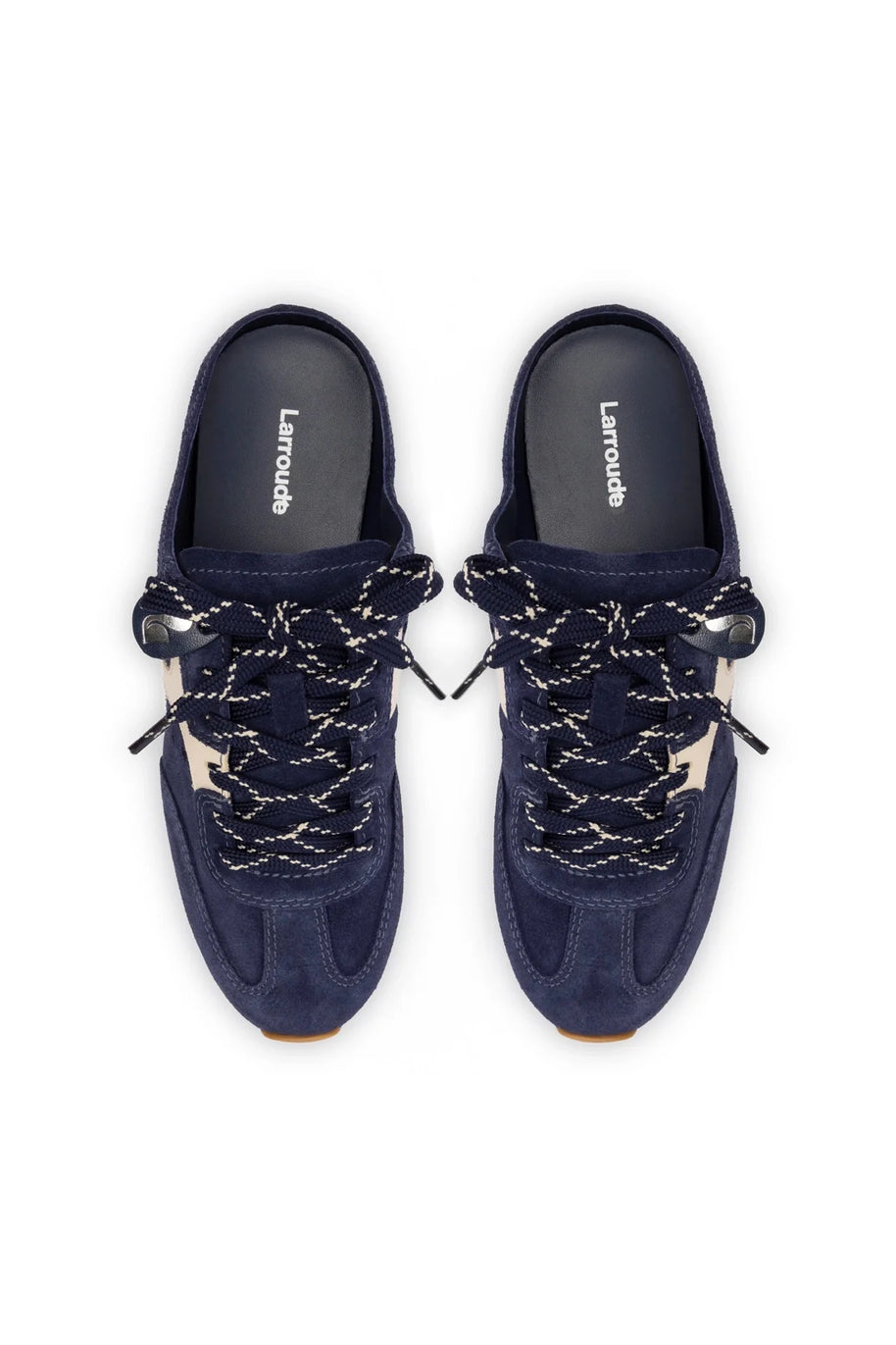 Larroude Stella Mule In Navy Suede And Ivory Leather