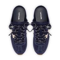 Larroude Stella Mule In Navy Suede And Ivory Leather