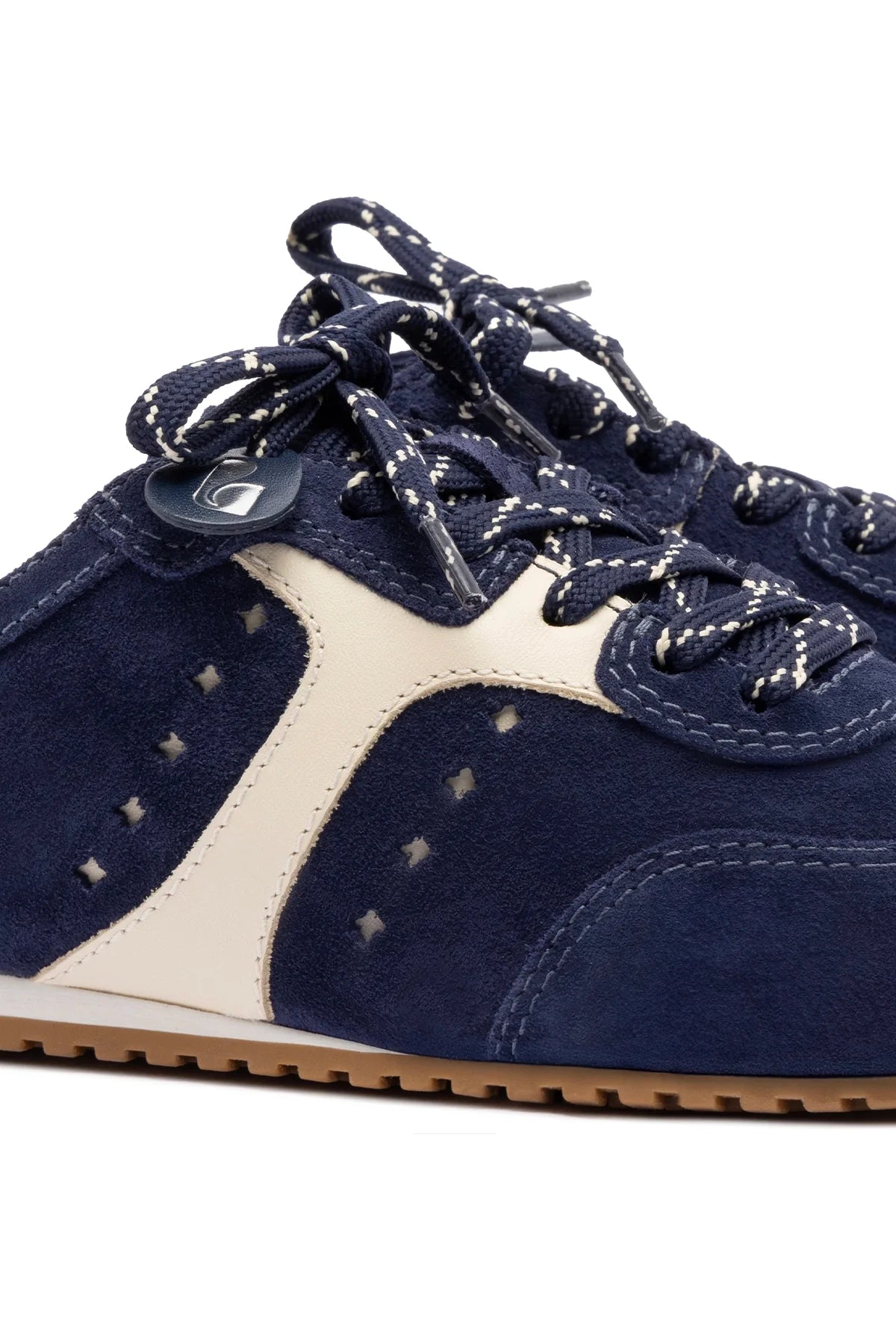 Larroude Stella Mule In Navy Suede And Ivory Leather
