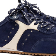 Larroude Stella Mule In Navy Suede And Ivory Leather
