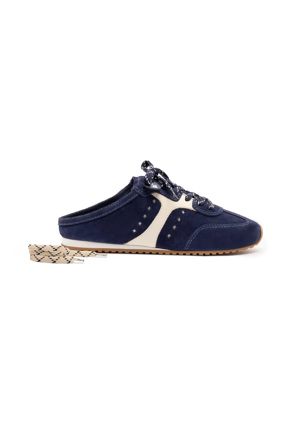 Larroude Stella Mule In Navy Suede And Ivory Leather