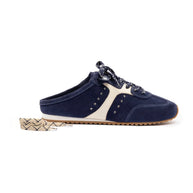 Larroude Stella Mule In Navy Suede And Ivory Leather