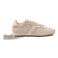 Larroude Stella Sneaker In Mushroom Grey Suede and Ivory Leather