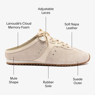 Larroude Stella Mule In Mushroom Grey Suede And Ivory Leather