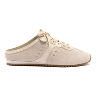 Larroude Stella Mule In Mushroom Grey Suede And Ivory Leather