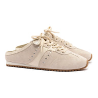 Larroude Stella Mule In Mushroom Grey Suede And Ivory Leather