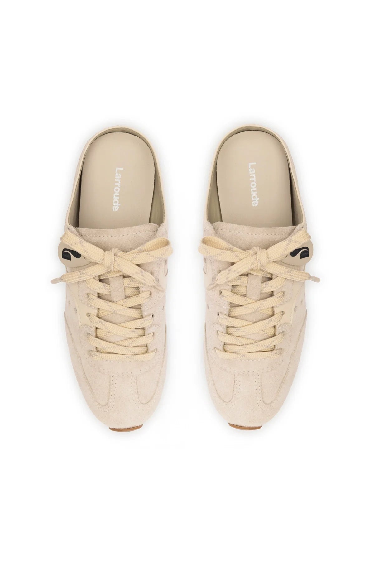 Larroude Stella Mule In Mushroom Grey Suede And Ivory Leather