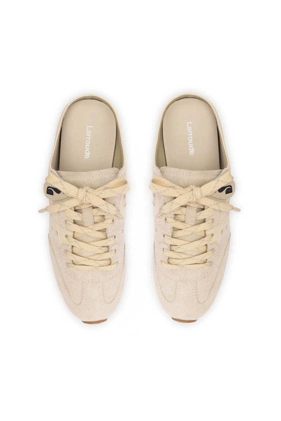 Larroude Stella Mule In Mushroom Grey Suede And Ivory Leather