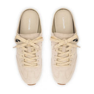 Larroude Stella Mule In Mushroom Grey Suede And Ivory Leather