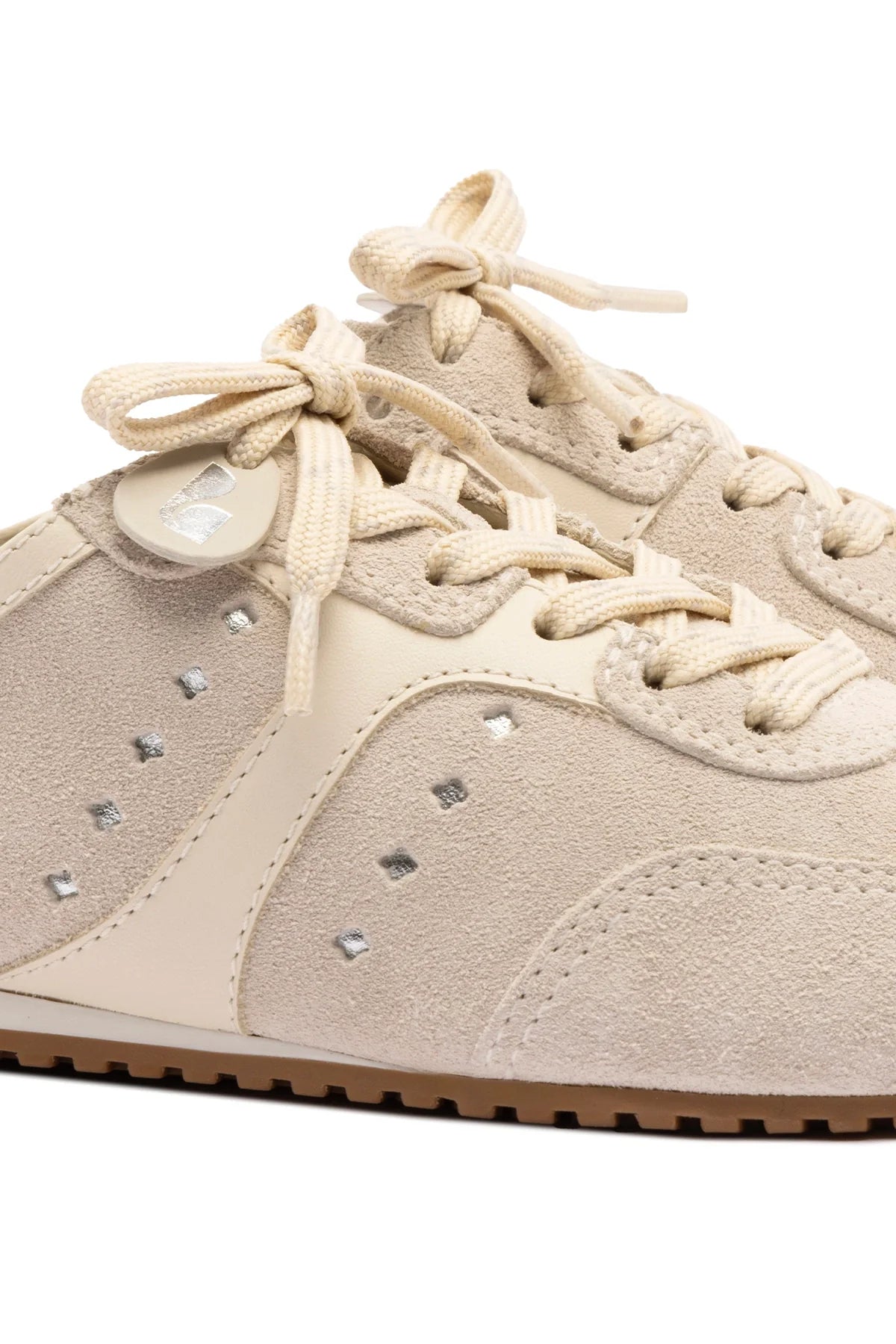 Larroude Stella Mule In Mushroom Grey Suede And Ivory Leather