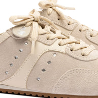 Larroude Stella Mule In Mushroom Grey Suede And Ivory Leather