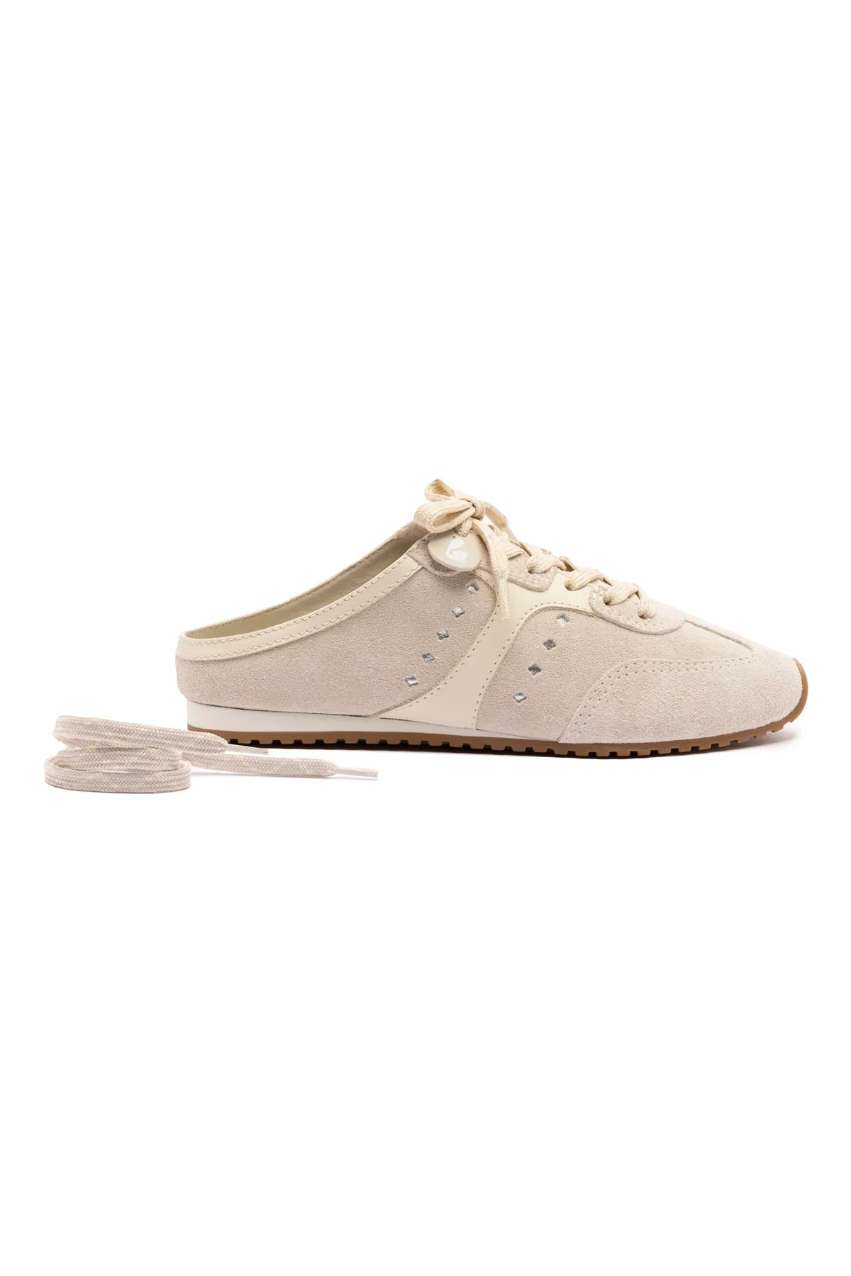 Larroude Stella Mule In Mushroom Grey Suede And Ivory Leather