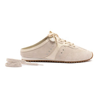 Larroude Stella Mule In Mushroom Grey Suede And Ivory Leather