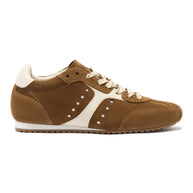 Larroude Stella Sneaker In Russet Suede And Ivory Leather