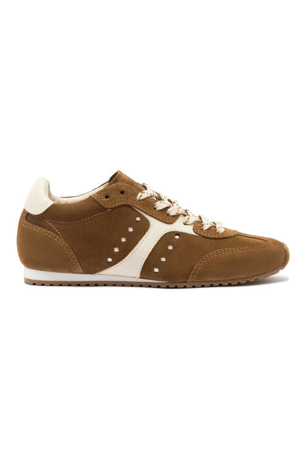Larroude Stella Sneaker In Russet Suede and Ivory Leather