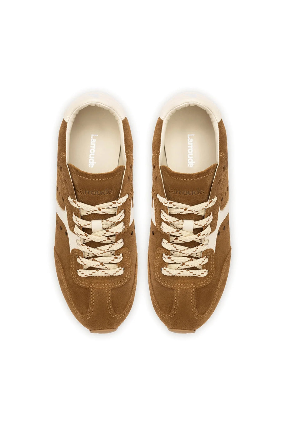 Larroude Stella Sneaker In Russet Suede And Ivory Leather