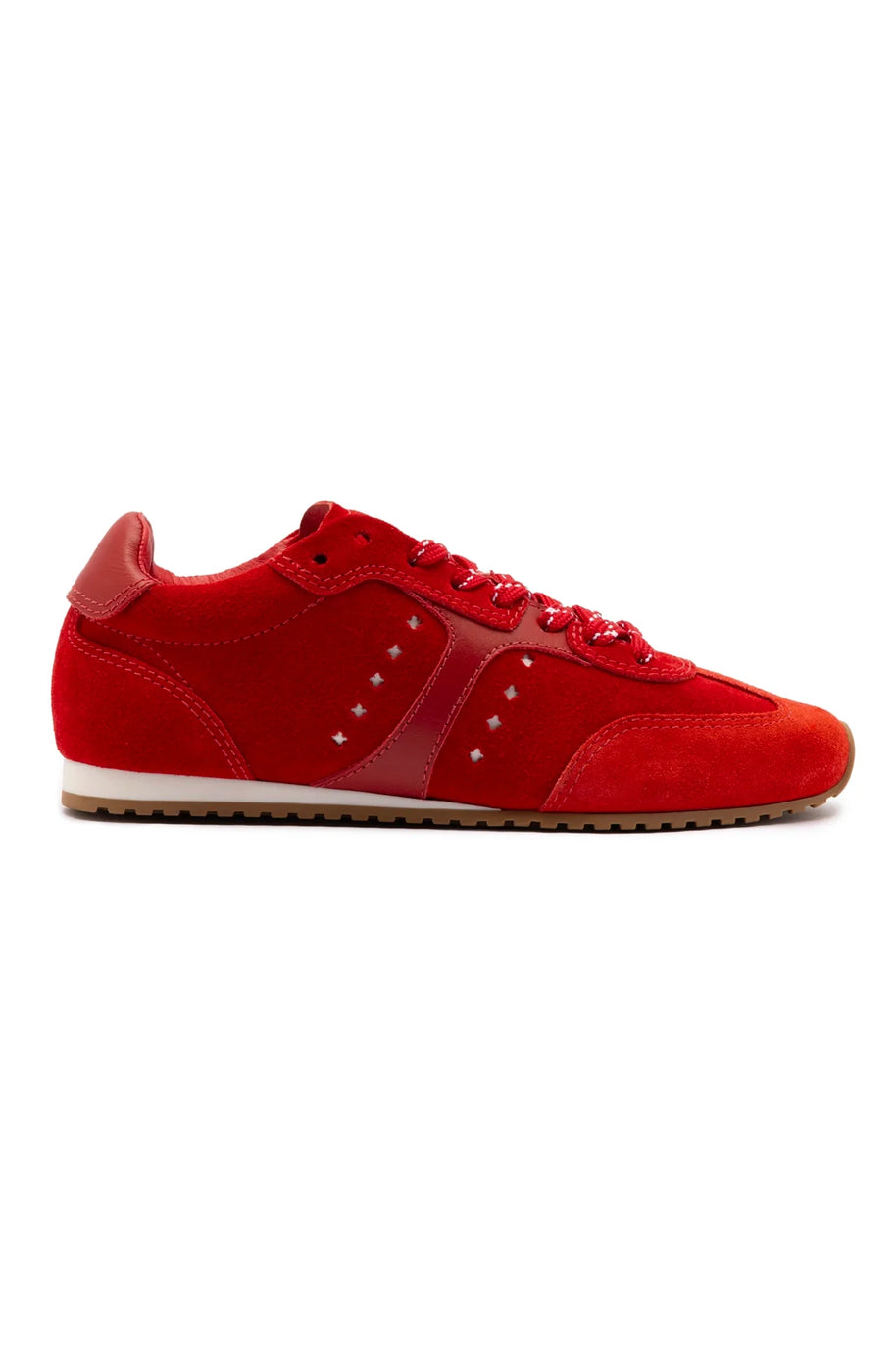 Larroude Stella Sneaker In Scarlet Suede And Blood Red Leather