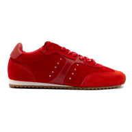 Larroude Stella Sneaker In Scarlet Suede And Blood Red Leather