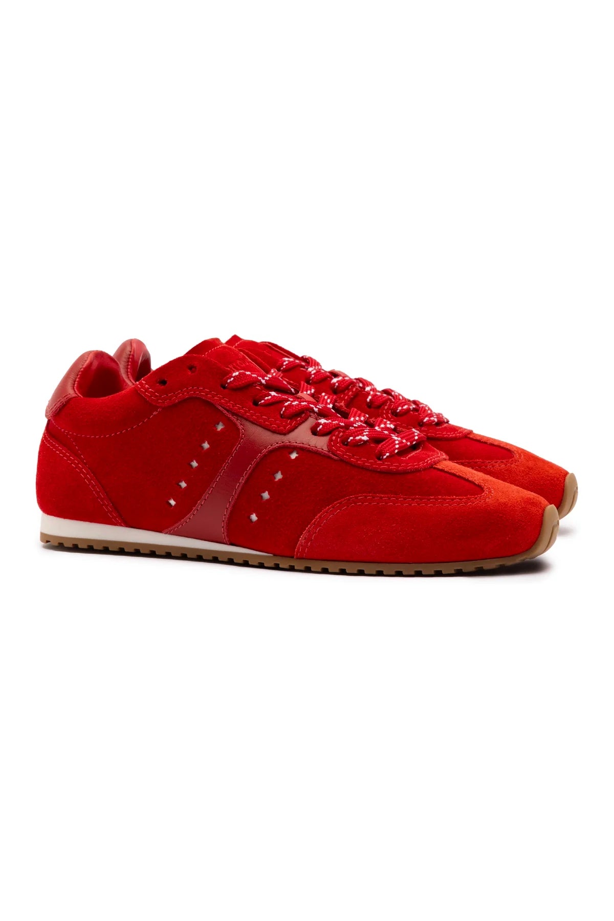 Larroude Stella Sneaker In Scarlet Suede And Blood Red Leather