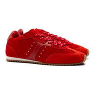 Larroude Stella Sneaker In Scarlet Suede And Blood Red Leather