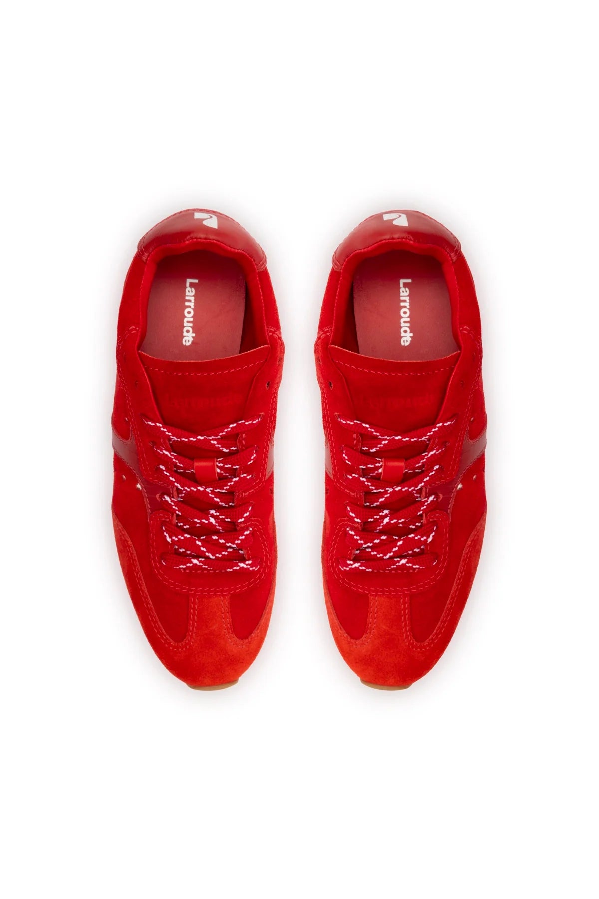 Larroude Stella Sneaker In Scarlet Suede And Blood Red Leather