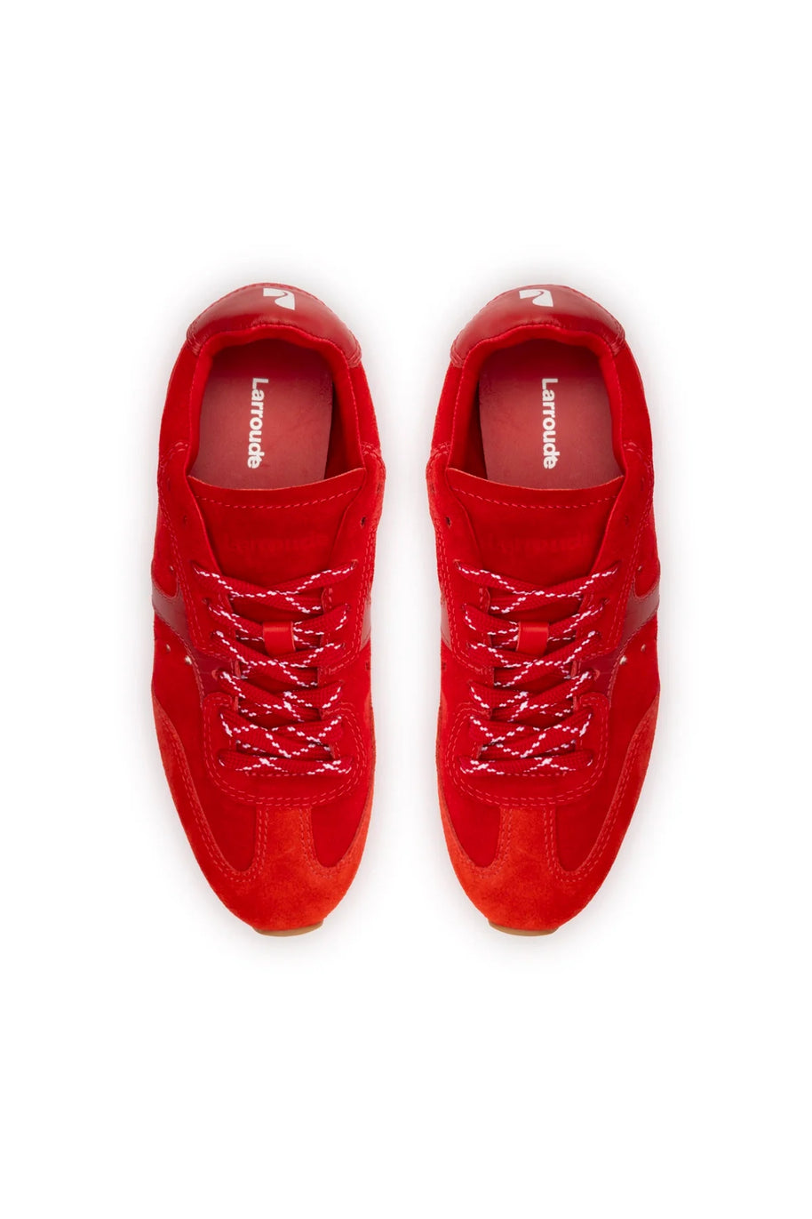 Larroude Stella Sneaker In Scarlet Suede And Blood Red Leather