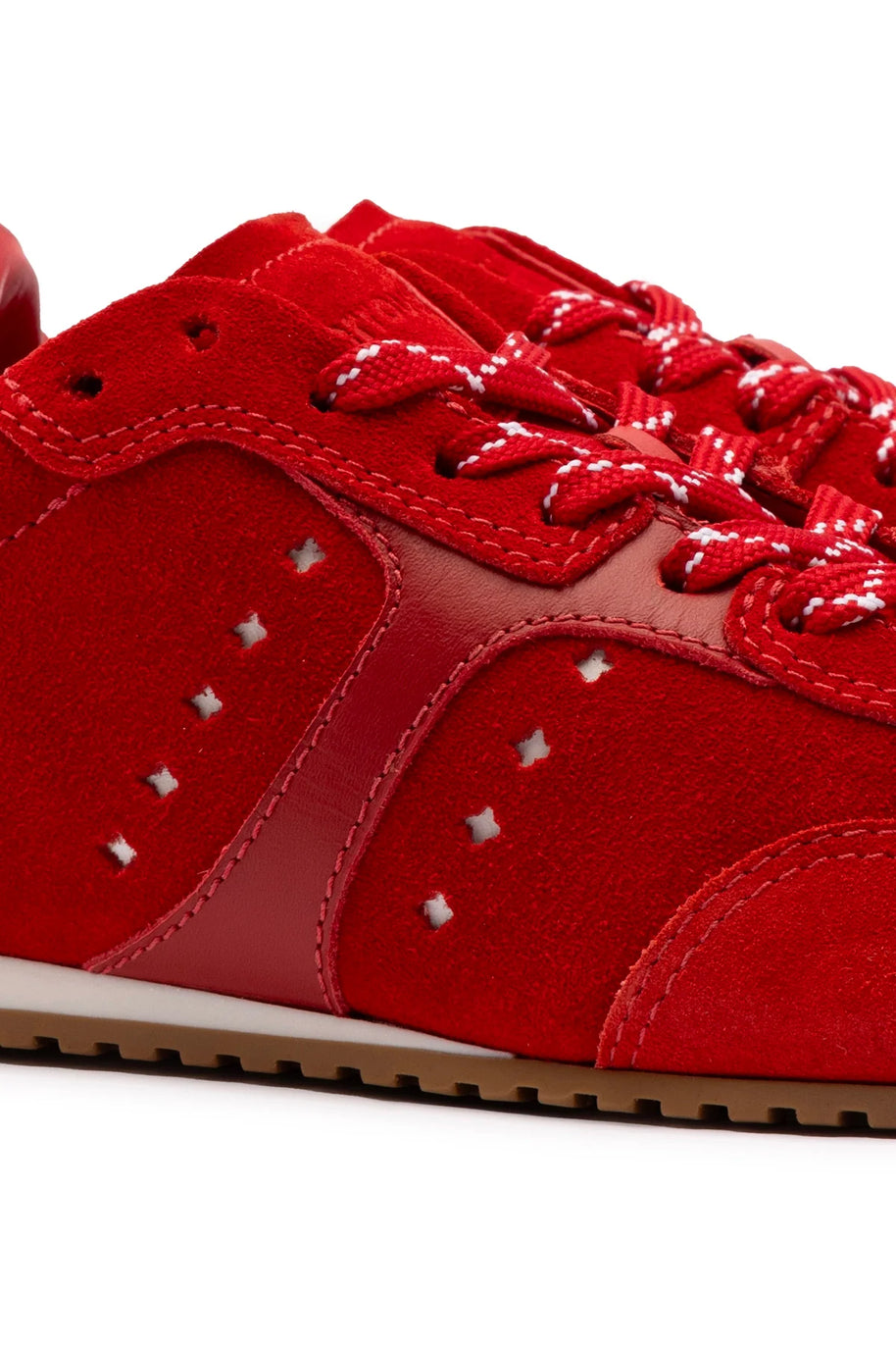 Larroude Stella Sneaker In Scarlet Suede And Blood Red Leather