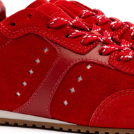 Larroude Stella Sneaker In Scarlet Suede And Blood Red Leather