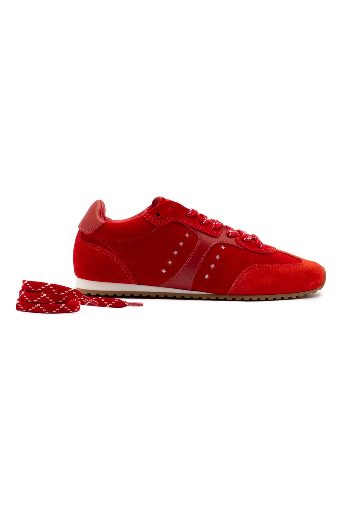 Larroude Stella Sneaker In Scarlet Suede And Blood Red Leather