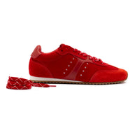 Larroude Stella Sneaker In Scarlet Suede And Blood Red Leather