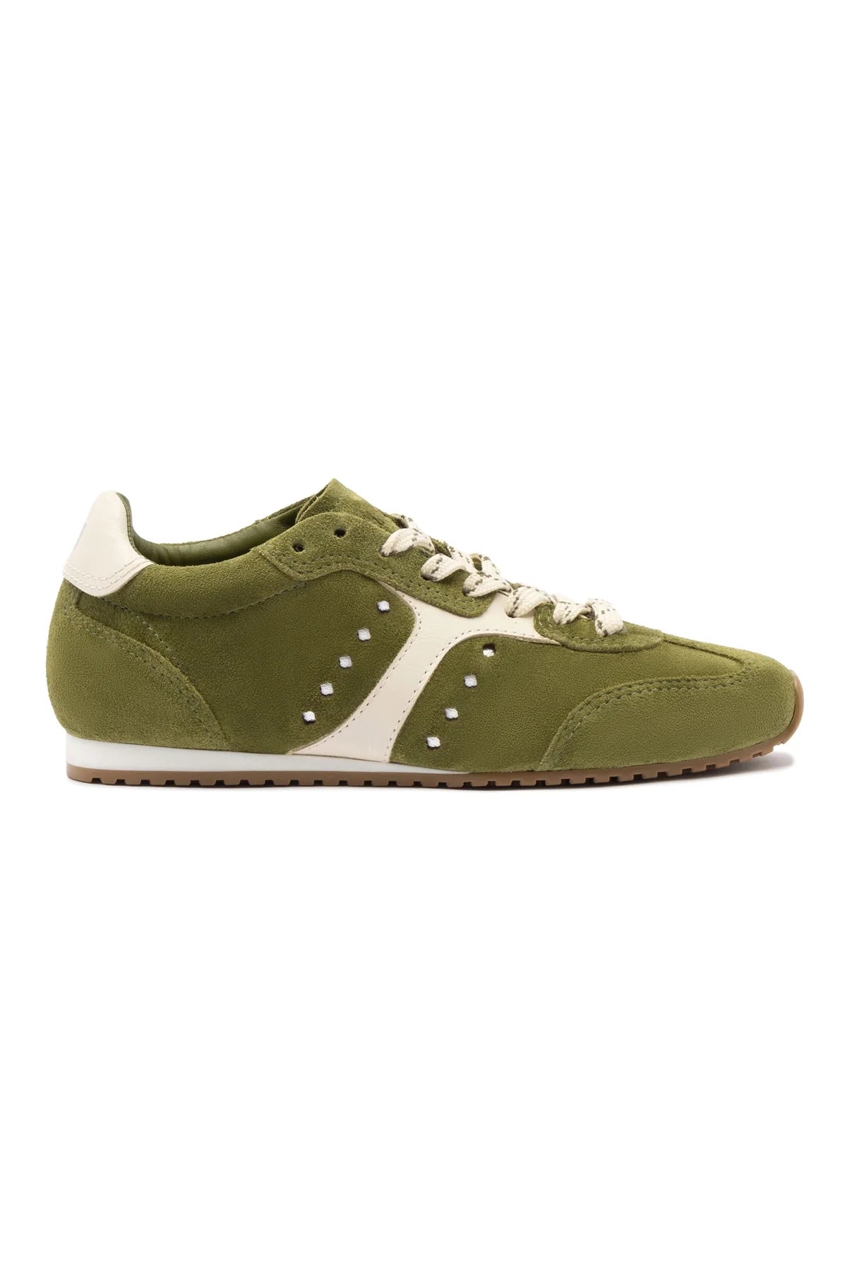 Larroude Stella Sneaker In Seaweed Suede and Ivory Leather
