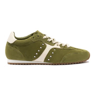 Larroude Stella Sneaker In Seaweed Suede and Ivory Leather