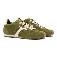 Larroude Stella Sneaker In Seaweed Suede and Ivory Leather