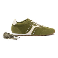 Larroude Stella Sneaker In Seaweed Suede and Ivory Leather