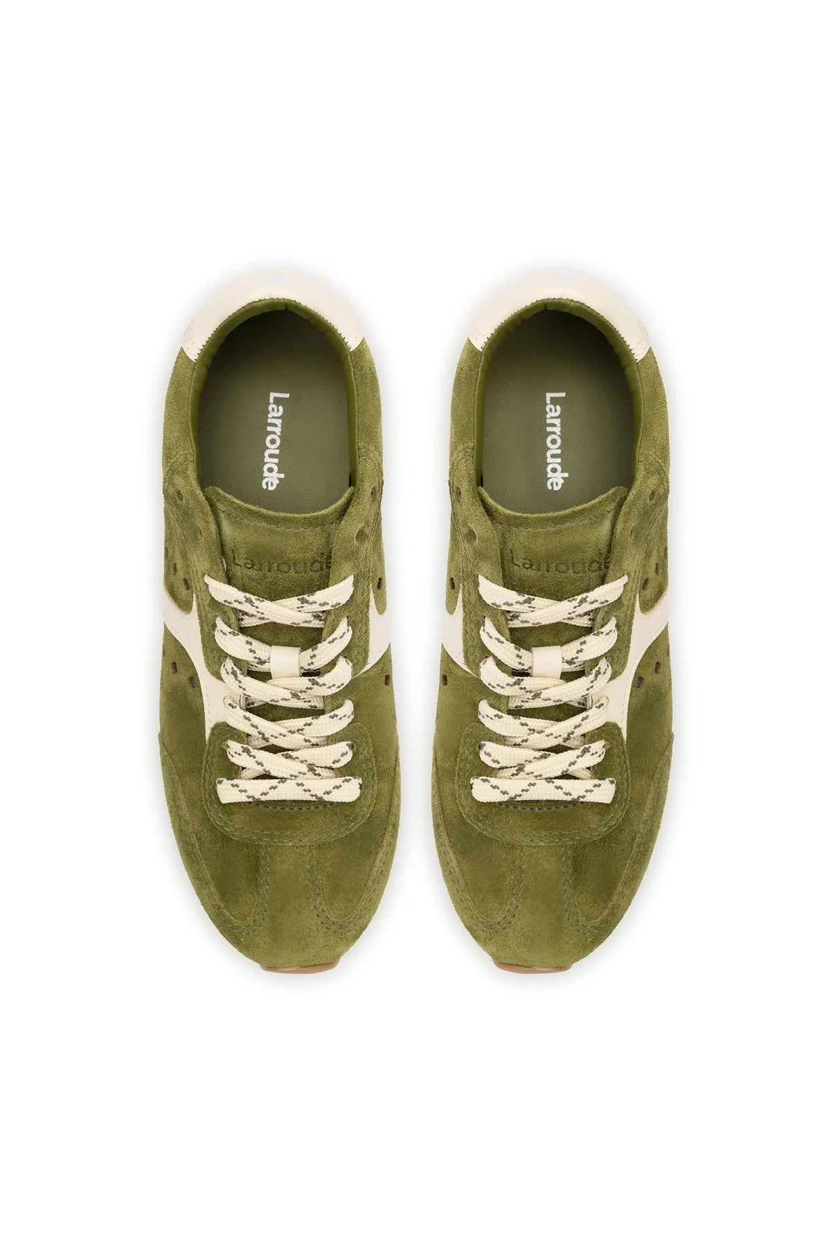 Larroude Stella Sneaker In Seaweed Suede and Ivory Leather