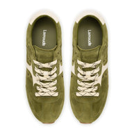 Larroude Stella Sneaker In Seaweed Suede and Ivory Leather